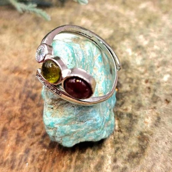 Beautiful Mixed Tourmaline Adjustable Sparking Adjustable Ring - Picture 4 of 9